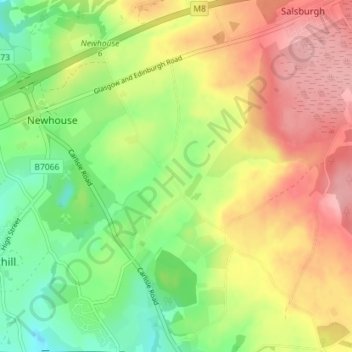 Topografisk kart Hareshaw, høyde, relieff