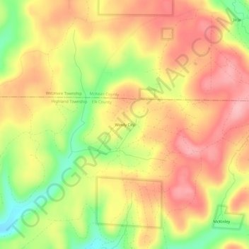 Topografisk kart Windy City, høyde, relieff