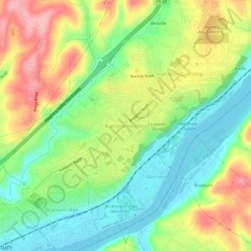 Topografisk kart Natrona Heights, høyde, relieff