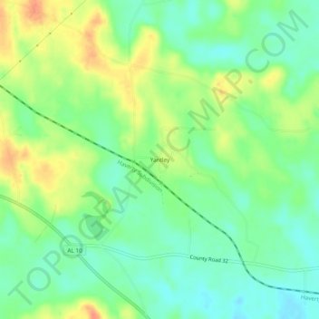 Topografisk kart Yantley, høyde, relieff