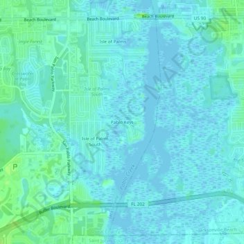 Topografisk kart Pablo Keys, høyde, relieff