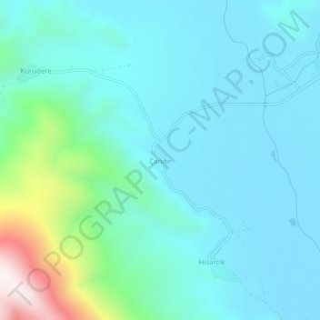 Topografisk kart Çandır, høyde, relieff