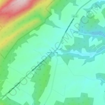Topografisk kart Yellow Spring, høyde, relieff