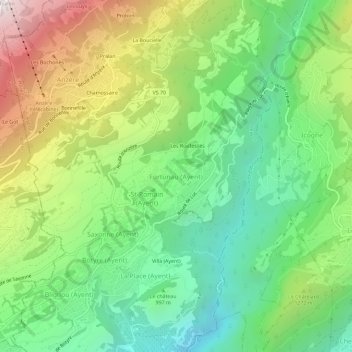 Topografisk kart Fortunau (Ayent), høyde, relieff