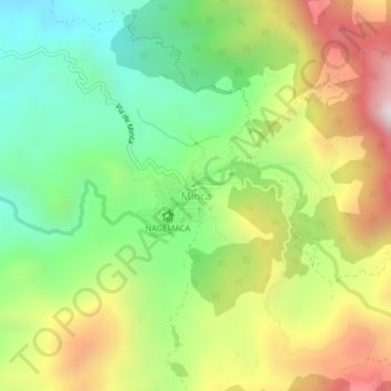 Topografisk kart Minca, høyde, relieff