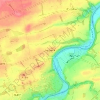 Topografisk kart Ladykirk, høyde, relieff