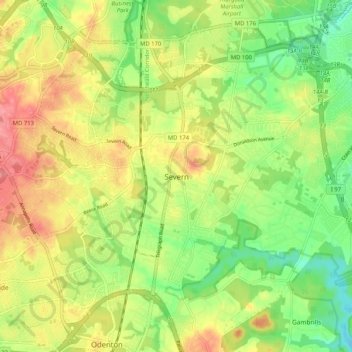 Topografisk kart Severn, høyde, relieff