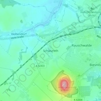 Topografisk kart Schlauroth, høyde, relieff
