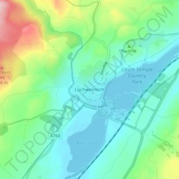 Topografisk kart Lochwinnoch, høyde, relieff