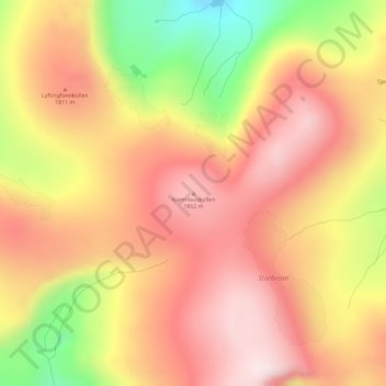 Topografisk kart Namnlauskollen, høyde, relieff