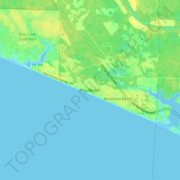 Topografisk kart Alys Beach, høyde, relieff