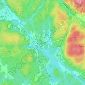 Topografisk kart Greverud, høyde, relieff