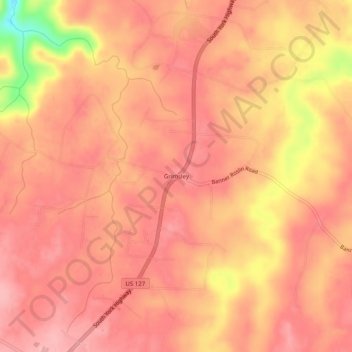 Topografisk kart Grimsley, høyde, relieff