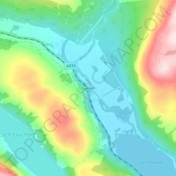 Topografisk kart Garve, høyde, relieff