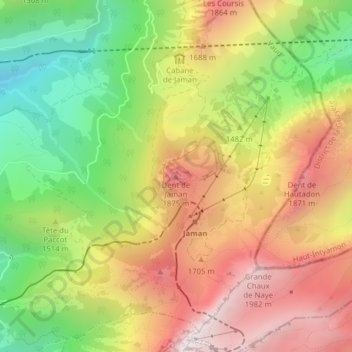 Topografisk kart Dent de Jaman, høyde, relieff