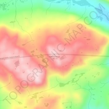 Topografisk kart Vassdalseggi, høyde, relieff