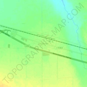 Topografisk kart San Simon, høyde, relieff