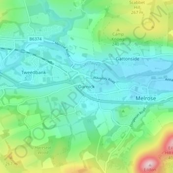 Topografisk kart Darnick, høyde, relieff