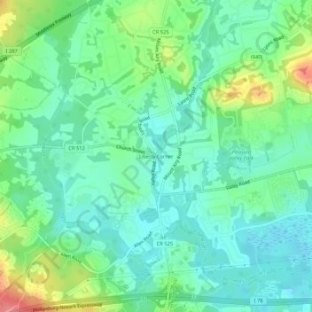 Topografisk kart Liberty Corner, høyde, relieff