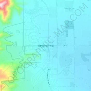 Topografisk kart Borrego Springs, høyde, relieff
