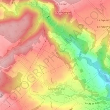 Topografisk kart Les Voëttes, høyde, relieff