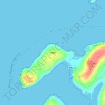 Topografisk kart Hoxa, høyde, relieff
