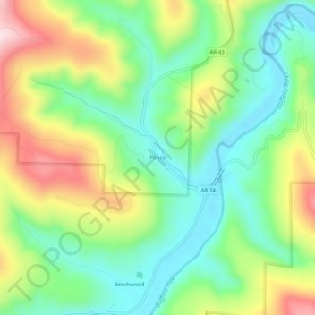 Topografisk kart Ponca, høyde, relieff