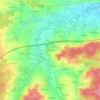 Topografisk kart Wimpasing, høyde, relieff