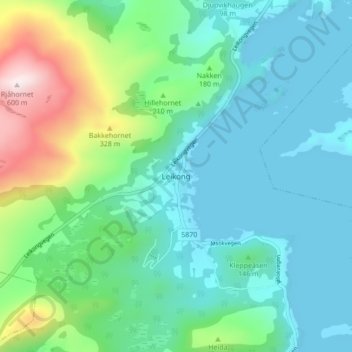 Topografisk kart Leikong, høyde, relieff