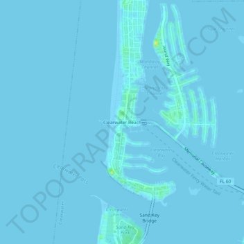 Topografisk kart Clearwater Beach, høyde, relieff