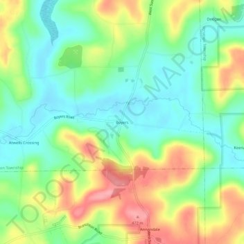 Topografisk kart Boyers, høyde, relieff