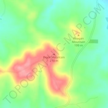 Topografisk kart Pryor Mountain, høyde, relieff