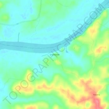 Topografisk kart Grandview, høyde, relieff