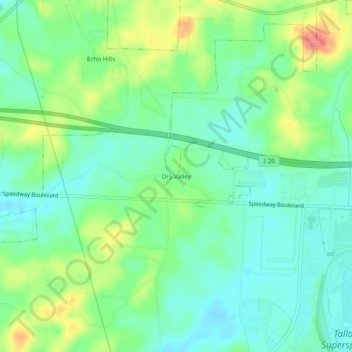 Topografisk kart Dry Valley, høyde, relieff