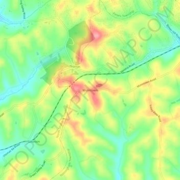 Topografisk kart Munntown, høyde, relieff