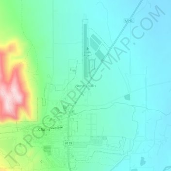 Topografisk kart North Challis, høyde, relieff