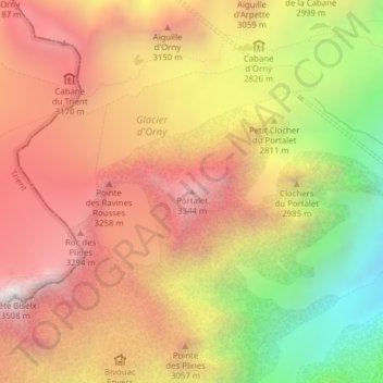 Topografisk kart Portalet, høyde, relieff