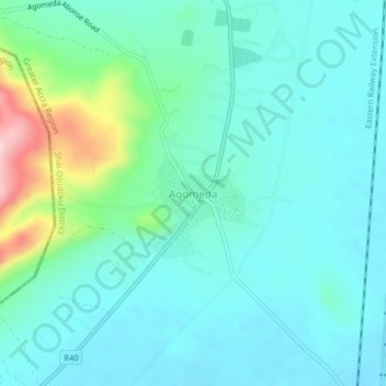 Topografisk kart Agomeda, høyde, relieff