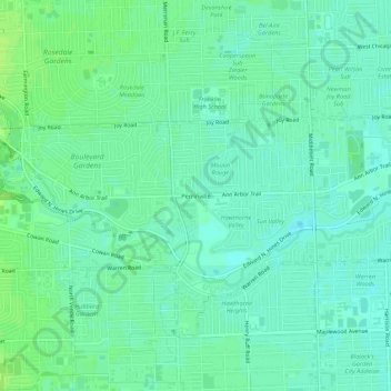 Topografisk kart Perrinville, høyde, relieff