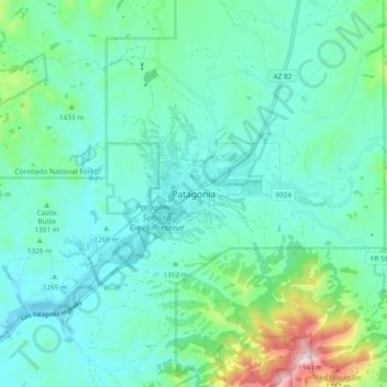 Topografisk kart Patagonia, høyde, relieff