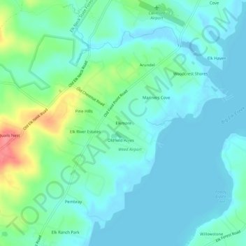 Topografisk kart Elkmore, høyde, relieff