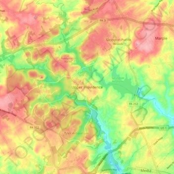 Topografisk kart Upper Providence, høyde, relieff