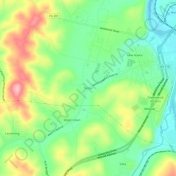 Topografisk kart Trotter, høyde, relieff