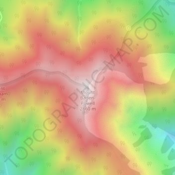 Topografisk kart Mount Baden-Powell, høyde, relieff