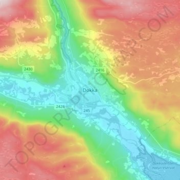 Topografisk kart Dokka, høyde, relieff