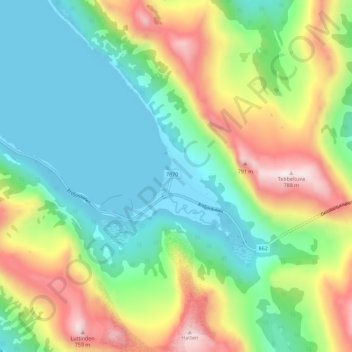 Topografisk kart Ersfjorden, høyde, relieff