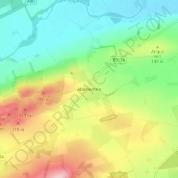 Topografisk kart Aberlemno, høyde, relieff