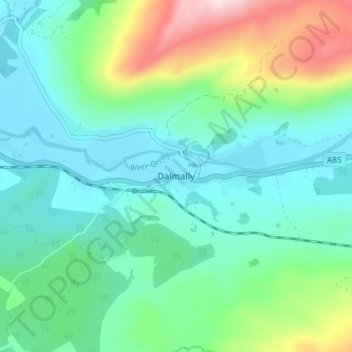 Topografisk kart Dalmally, høyde, relieff