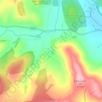 Topografisk kart Wellheads, høyde, relieff