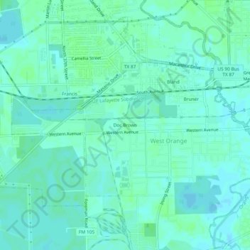 Topografisk kart Doc Brown, høyde, relieff